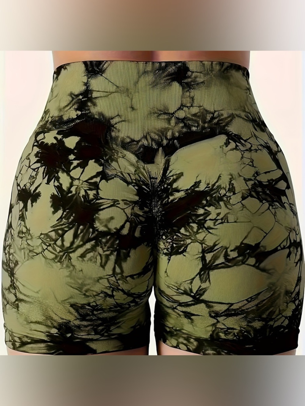 Green Black Tie Dye Ruched Butt Shorts